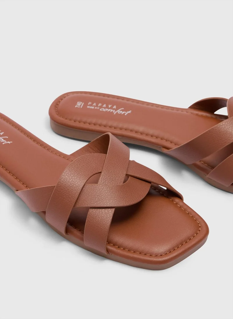 Matalan Tan Wide Fit Weave Strap Mule Sandals